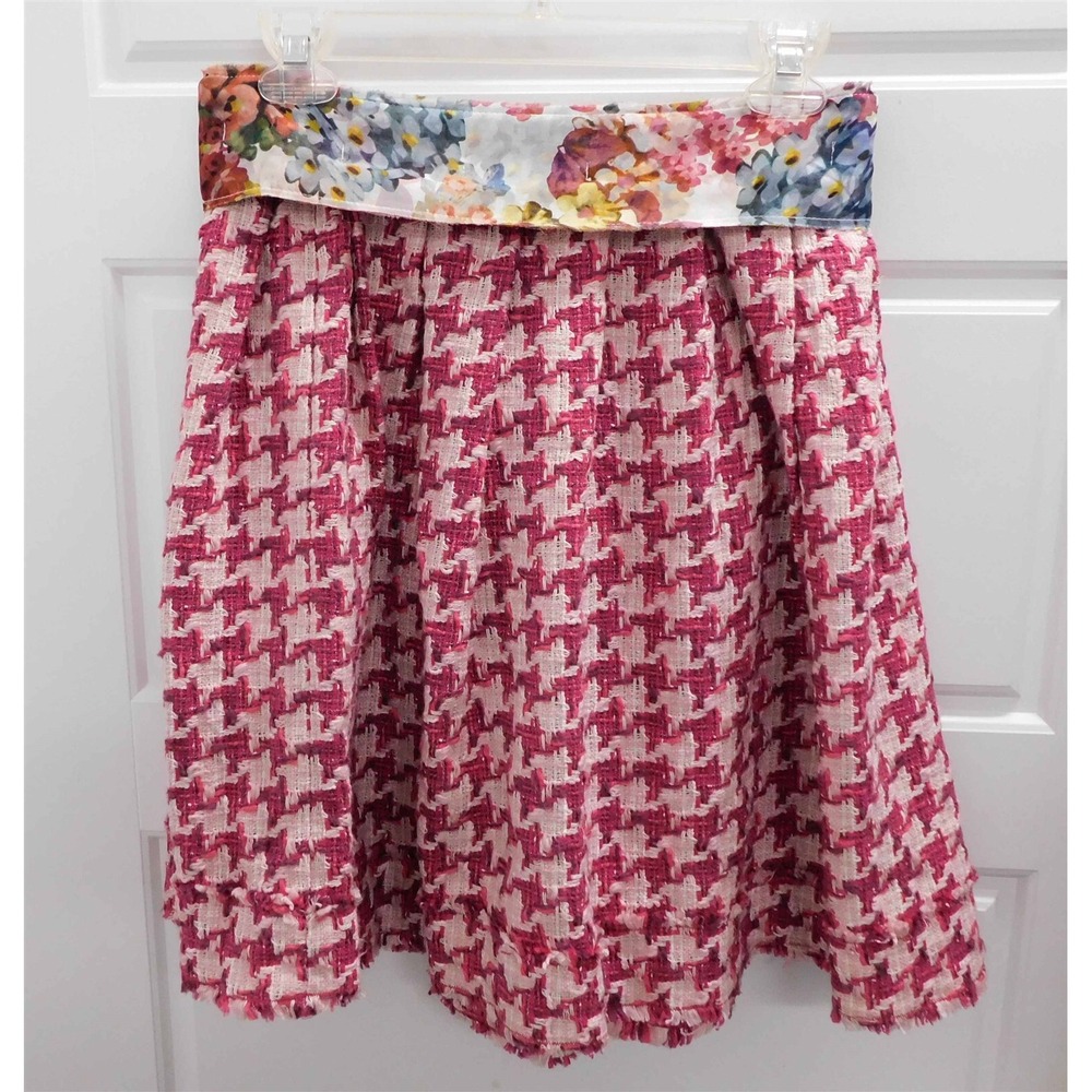 New Dolce & Gabbana Fuscia Pink Hounds Tooth Check Floral Skirt sz Eur 42